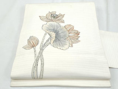 平和屋着物＊夏物　絽塩瀬　九寸名古屋帯　手描き　更紗花文　正絹　逸品　CABJ4714fb