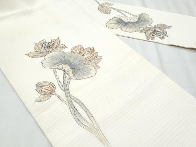 平和屋着物＊夏物 絽塩瀬 九寸名古屋帯 手描き 更紗花文 正絹