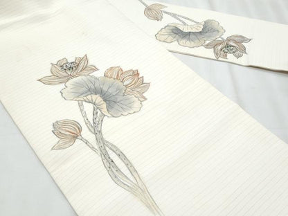平和屋着物＊夏物　絽塩瀬　九寸名古屋帯　手描き　更紗花文　正絹　逸品　CABJ4714fb