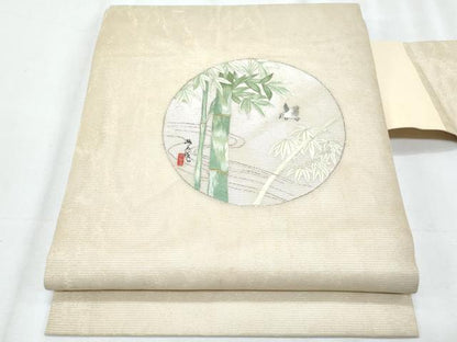 平和屋着物＊夏物　九寸名古屋帯　駒刺繍　飛鳥流水笹竹文　金銀糸　正絹　逸品　CABJ4716fb