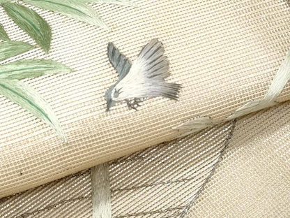 平和屋着物＊夏物　九寸名古屋帯　駒刺繍　飛鳥流水笹竹文　金銀糸　正絹　逸品　CABJ4716fb