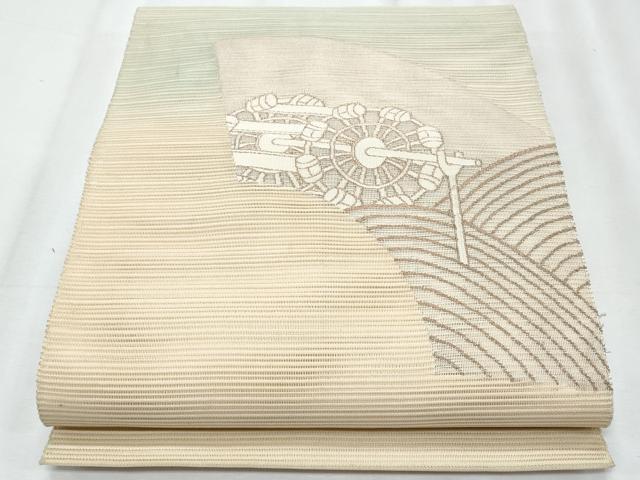 平和屋着物＊夏物　八寸名古屋帯　絽綴れ　地紙鎚車　金糸　正絹　逸品　CABJ4717fb
