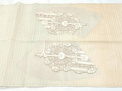 平和屋着物＊夏物　八寸名古屋帯　絽綴れ　地紙鎚車　金糸　正絹　逸品　CABJ4717fb