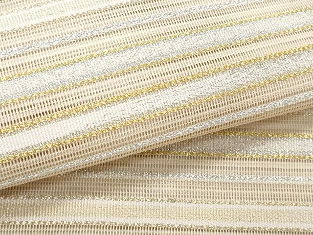 平和屋着物＊夏物　八寸名古屋帯　絽綴れ　横段文　金銀糸　正絹　逸品　CABJ4725fb