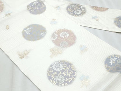 平和屋着物＊夏物　九寸名古屋帯　花丸文　金銀糸　正絹　逸品　CABJ4734fb