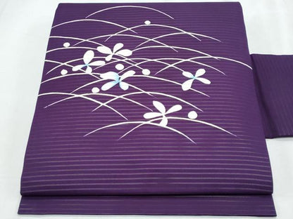 平和屋着物＊夏物　絽塩瀬　九寸名古屋帯　露芝文　銀彩　正絹　逸品　CABJ4735fb
