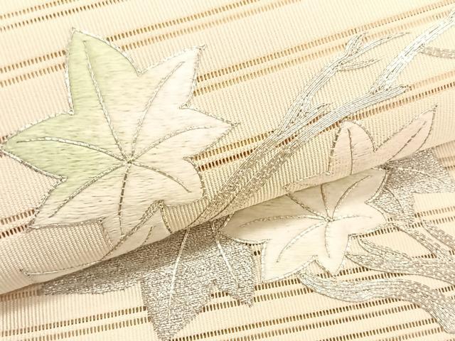 平和屋着物＊夏物　八寸名古屋帯　絽綴れ　駒刺繍　楓 　正絹　逸品　CABJ4738fb