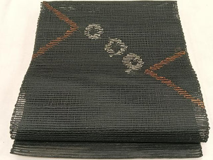平和屋着物＊夏物　八寸名古屋帯　羅　抽象文様　黒地　正絹　逸品　CABJ4739fb