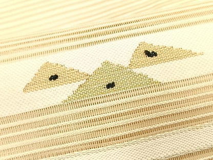 平和屋着物＊夏物　八寸名古屋帯　絽綴れ　横段文　金糸　正絹　逸品　CABJ4740fb