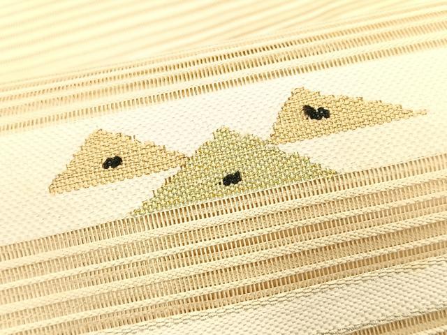 平和屋着物＊夏物　八寸名古屋帯　絽綴れ　横段文　金糸　正絹　逸品　CABJ4740fb