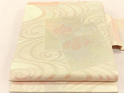 平和屋着物＊夏物　九寸名古屋帯　流水色紙重ね杜若　正絹　逸品　CABJ4743fb