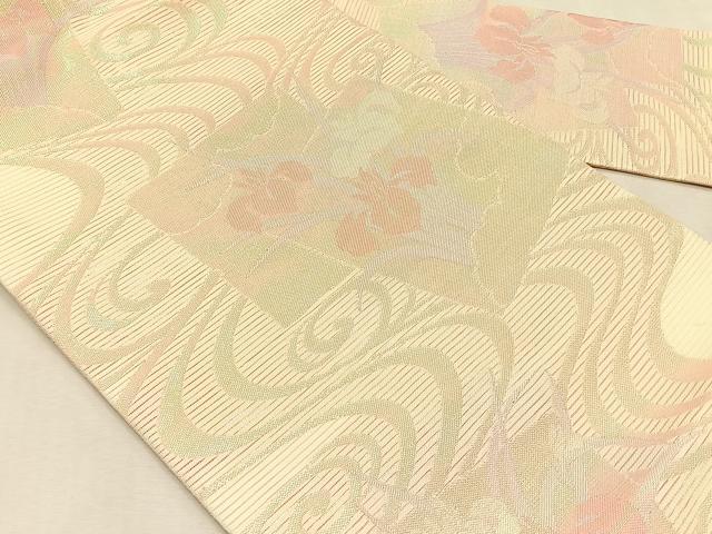 平和屋着物＊夏物　九寸名古屋帯　流水色紙重ね杜若　正絹　逸品　CABJ4743fb