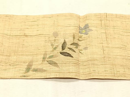 平和屋着物＊夏物　染色作家　桐山紫香　手描き　九寸名古屋帯　桔梗　麻　逸品　CABJ4745fb