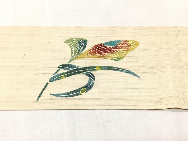 平和屋着物＊夏物　九寸名古屋帯　紬地　型染め　枝花文　正絹　逸品　CABJ4749fb