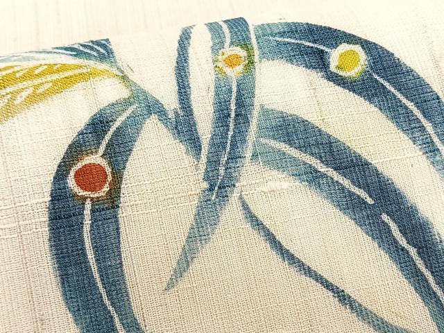 平和屋着物＊夏物　九寸名古屋帯　紬地　型染め　枝花文　正絹　逸品　CABJ4749fb