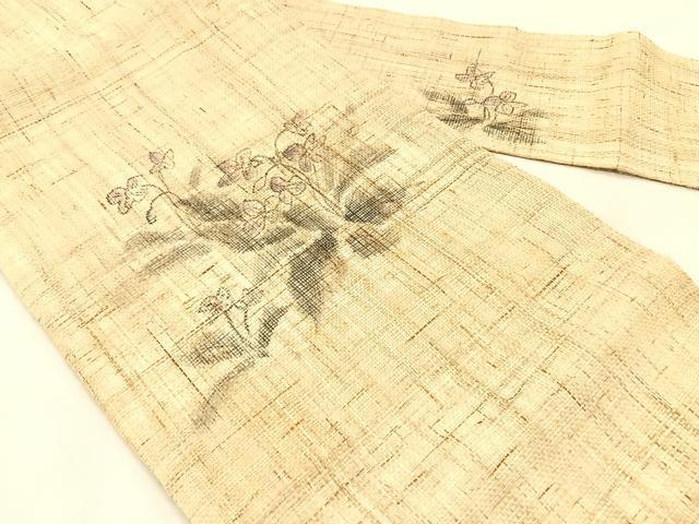 平和屋着物＊夏物　九寸名古屋帯　手描き　枝花文　麻　逸品　CABJ4750fb