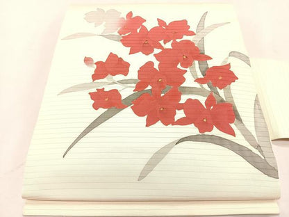 平和屋着物＊夏物　絽塩瀬　九寸名古屋帯　手描き　草花文　金彩　正絹　逸品　CABJ4751fb