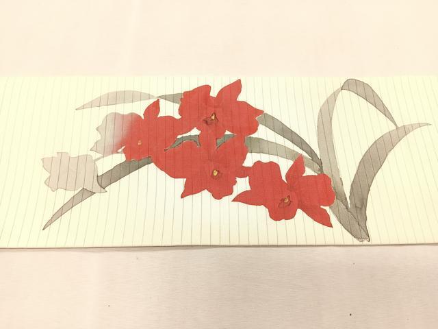 平和屋着物＊夏物　絽塩瀬　九寸名古屋帯　手描き　草花文　金彩　正絹　逸品　CABJ4751fb