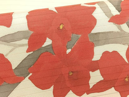 平和屋着物＊夏物　絽塩瀬　九寸名古屋帯　手描き　草花文　金彩　正絹　逸品　CABJ4751fb