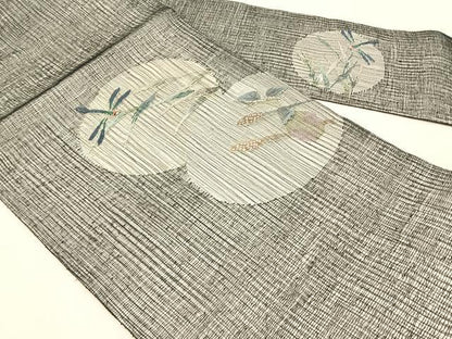 平和屋着物＊夏物　九寸名古屋帯　すくい織　トンボ　枝葉文　金銀糸　正絹　逸品　CABJ4753fb