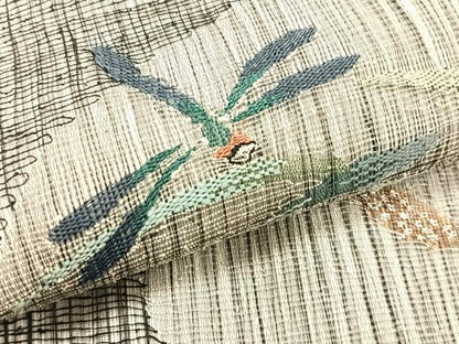 平和屋着物＊夏物　九寸名古屋帯　すくい織　トンボ　枝葉文　金銀糸　正絹　逸品　CABJ4753fb