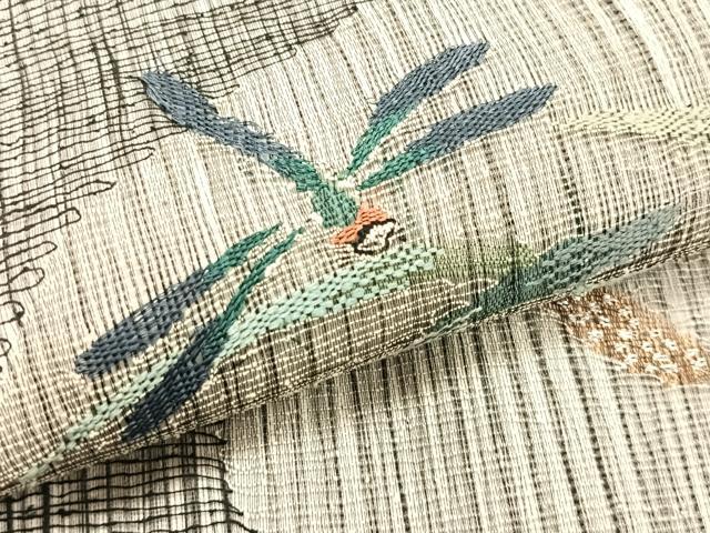平和屋着物＊夏物　九寸名古屋帯　すくい織　トンボ　枝葉文　金銀糸　正絹　逸品　CABJ4753fb