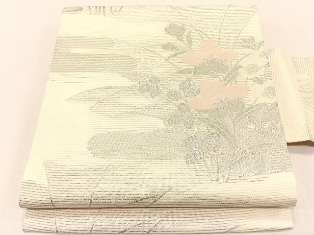平和屋着物＊夏物　九寸名古屋帯　桔梗　銀糸　正絹　逸品　CABJ4755fb