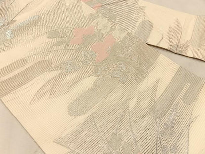 平和屋着物＊夏物　九寸名古屋帯　桔梗　銀糸　正絹　逸品　CABJ4755fb