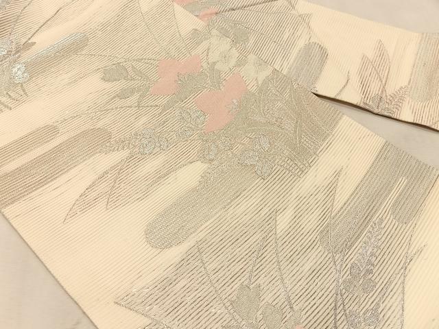 平和屋着物＊夏物　九寸名古屋帯　桔梗　銀糸　正絹　逸品　CABJ4755fb