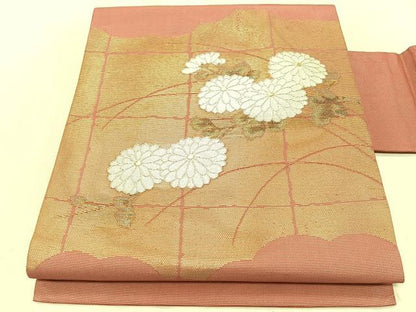平和屋着物＊夏物　九寸名古屋帯　枝菊文　金銀糸　正絹　逸品　CABJ4756fb