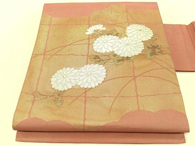平和屋着物＊夏物　九寸名古屋帯　枝菊文　金銀糸　正絹　逸品　CABJ4756fb