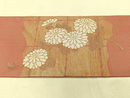 平和屋着物＊夏物　九寸名古屋帯　枝菊文　金銀糸　正絹　逸品　CABJ4756fb