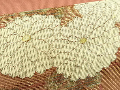 平和屋着物＊夏物　九寸名古屋帯　枝菊文　金銀糸　正絹　逸品　CABJ4756fb