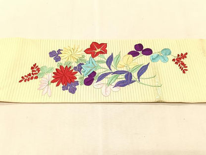 平和屋着物＊夏物　アンティーク　大正ロマン　九寸名古屋帯　総手刺繍　竹屋町刺繍　立波舟枝花文　金銀糸　正絹　逸品　CABJ4760fb