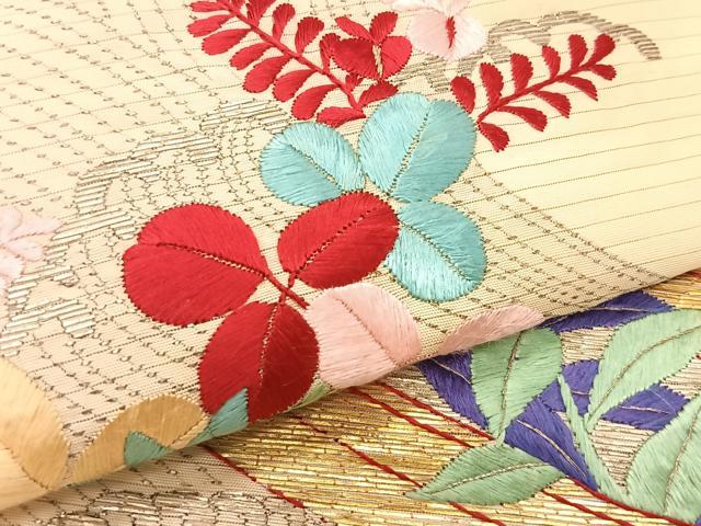 平和屋着物＊夏物　アンティーク　大正ロマン　九寸名古屋帯　総手刺繍　竹屋町刺繍　立波舟枝花文　金銀糸　正絹　逸品　CABJ4760fb