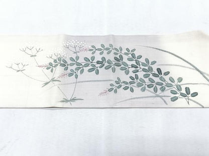 平和屋着物＊夏物　九寸名古屋帯　手描き　草花文　正絹　逸品　CABJ4764fb
