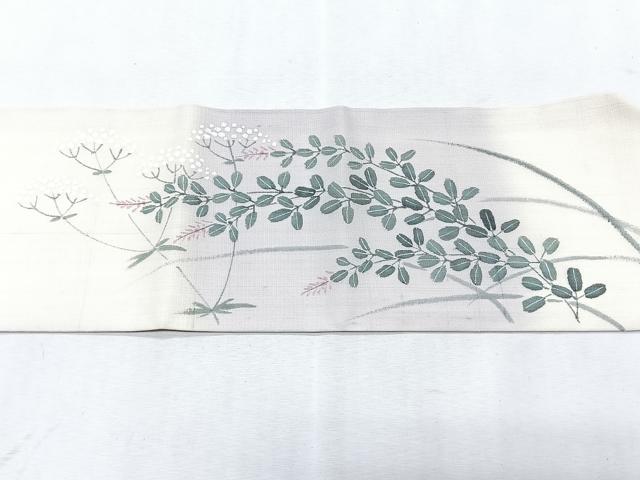 平和屋着物＊夏物　九寸名古屋帯　手描き　草花文　正絹　逸品　CABJ4764fb