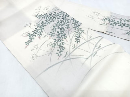 平和屋着物＊夏物　九寸名古屋帯　手描き　草花文　正絹　逸品　CABJ4764fb