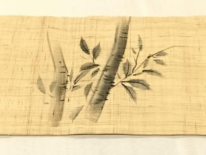 平和屋着物＊夏物　九寸名古屋帯　手描き　枝葉竹文　麻　逸品　CABJ4765fb