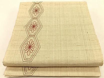 平和屋着物＊夏物　八寸名古屋帯　総刺繍　亀甲花文　正絹　逸品　CABJ4766fb