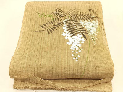 平和屋着物＊夏物　八寸名古屋帯　手描き　朝顔　帯反物　麻　逸品　CABJ4767fb