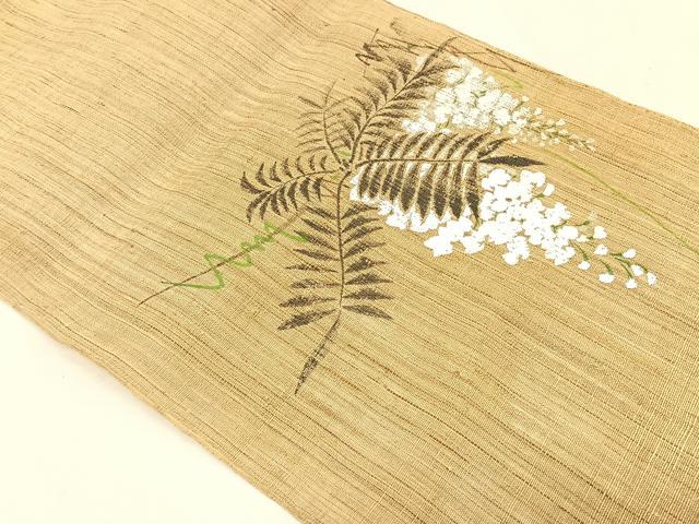 平和屋着物＊夏物　八寸名古屋帯　手描き　朝顔　帯反物　麻　逸品　CABJ4767fb