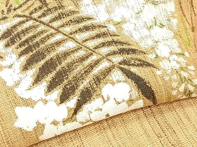 平和屋着物＊夏物　八寸名古屋帯　手描き　朝顔　帯反物　麻　逸品　CABJ4767fb