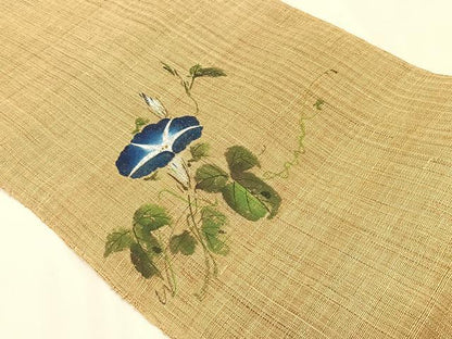 平和屋着物＊夏物　八寸名古屋帯　手描き　朝顔　帯反物　麻　逸品　CABJ4767fb