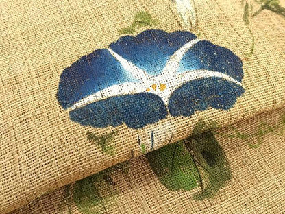 平和屋着物＊夏物　八寸名古屋帯　手描き　朝顔　帯反物　麻　逸品　CABJ4767fb
