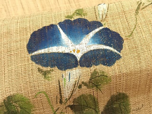 平和屋着物＊夏物　八寸名古屋帯　手描き　朝顔　帯反物　麻　逸品　CABJ4767fb