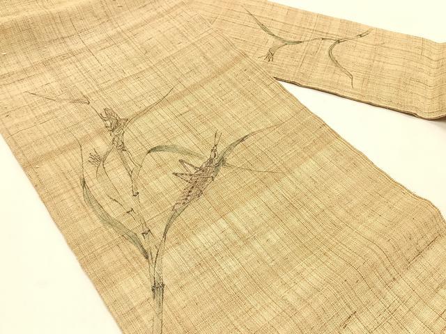 平和屋着物＊夏物　九寸名古屋帯　手描き　夏虫　麻　逸品　CABJ4768fb