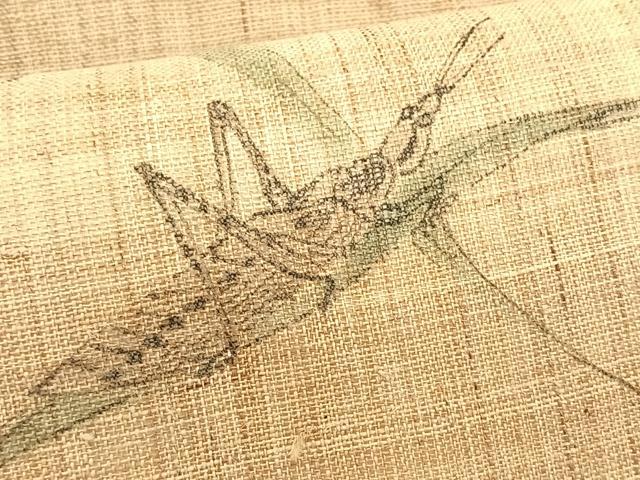 平和屋着物＊夏物　九寸名古屋帯　手描き　夏虫　麻　逸品　CABJ4768fb