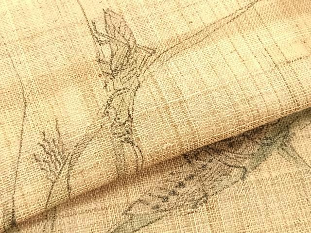 平和屋着物＊夏物　九寸名古屋帯　手描き　夏虫　麻　逸品　CABJ4768fb