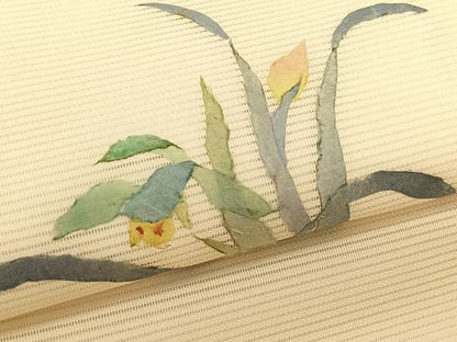 平和屋着物＊夏物　九寸名古屋帯　草花文　和紙　正絹　逸品　CABJ4769fb
